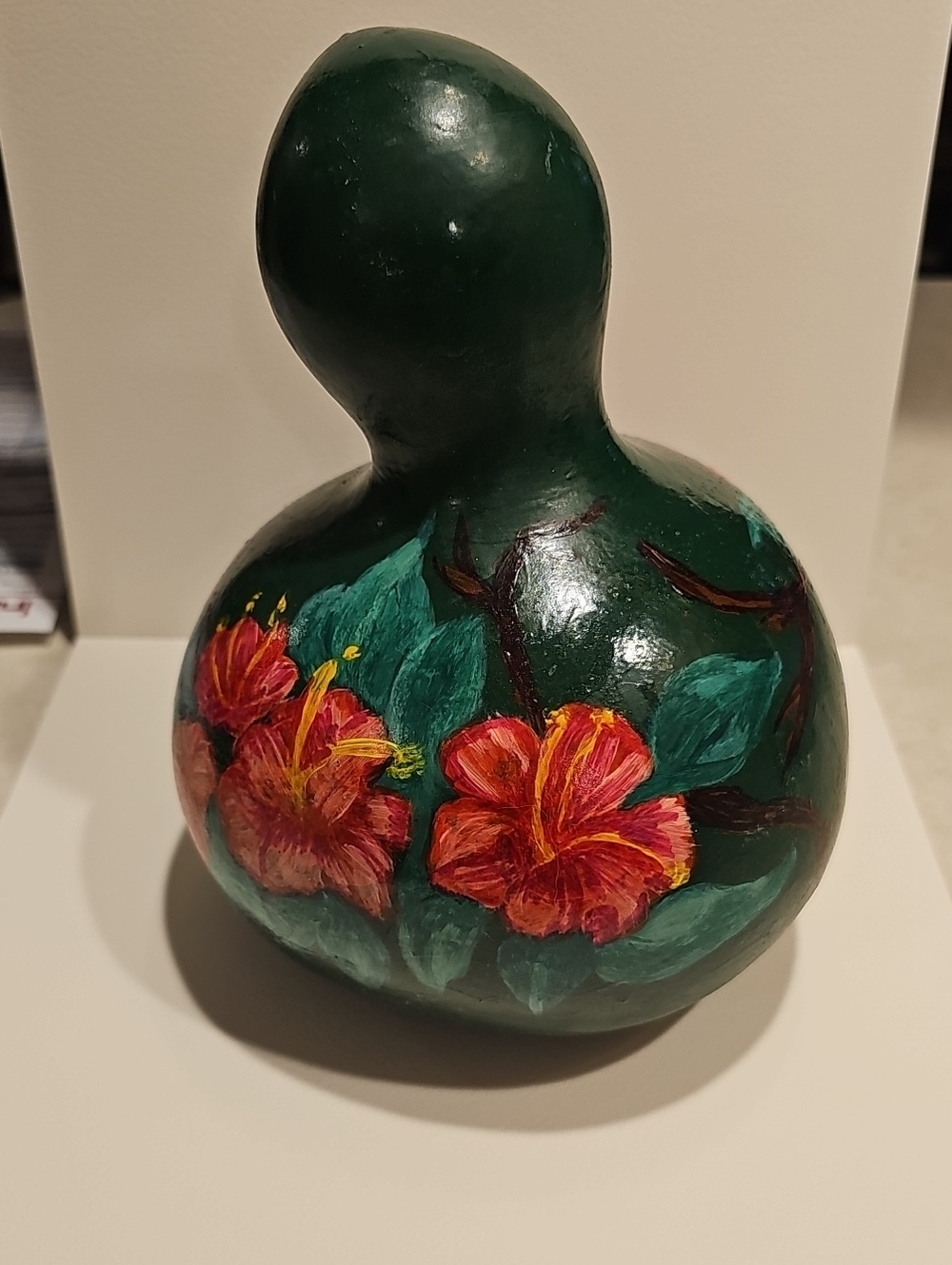 Hand-Painted Green Floral Gourd Accent